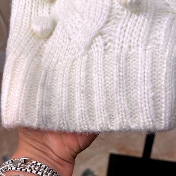 Farm Rio NWT SZMED Chunky Cable Knit PomPom Sweater Dress Cream Convertible Neck - Picture 8 of 16